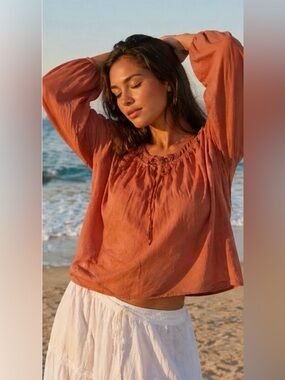 True Craft Terracotta Long Sleeve Blouse